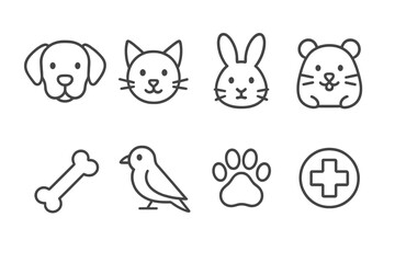 Cute vector illustration icons featuring various pets and pet-related elements for animal lovers