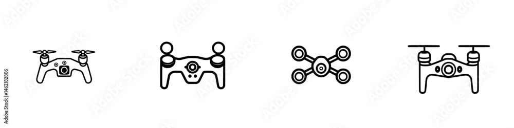 Poster vector illustration icons of various drone models and remote controls designed for a modern technolo