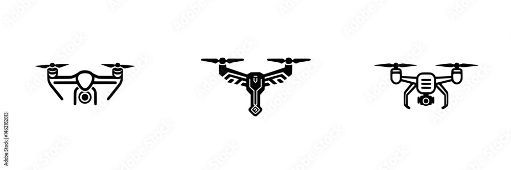 Poster various vector illustrations of drone icons showcasing different designs and features for technology
