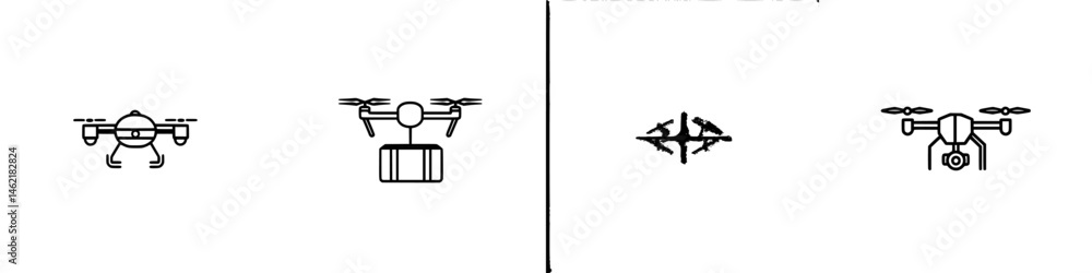 Poster vector illustration showing various types of drones used for delivery and navigation in modern techn