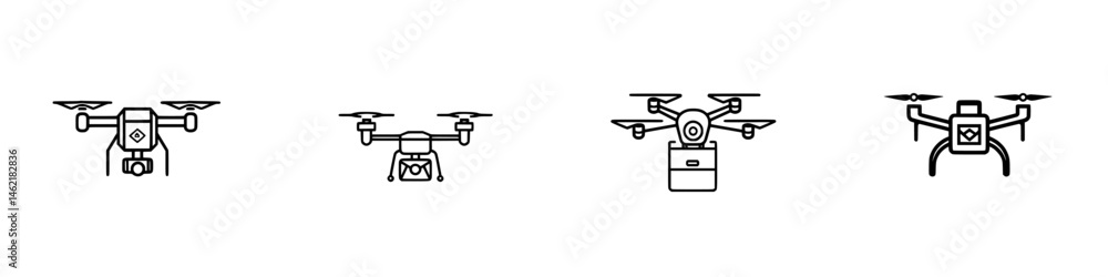 Poster vector illustration of various drone designs in simple line style suitable for technology-related gr