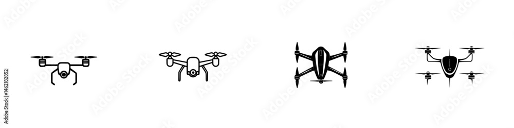 Poster various vector illustrations of drones in distinct designs emphasize the technology's versatility an