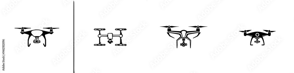 Poster vector illustration icons of various drone designs showcased in a clean layout for easy recognition 
