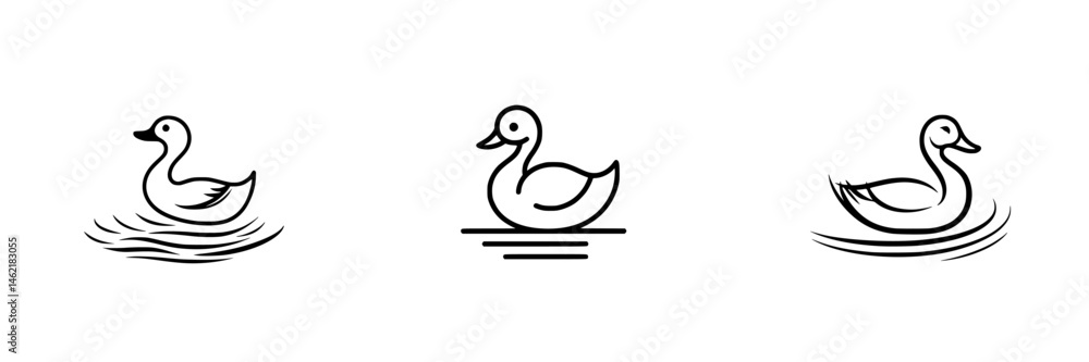 Poster vector illustration of three unique duck icons showcasing different swimming styles in a minimalist 