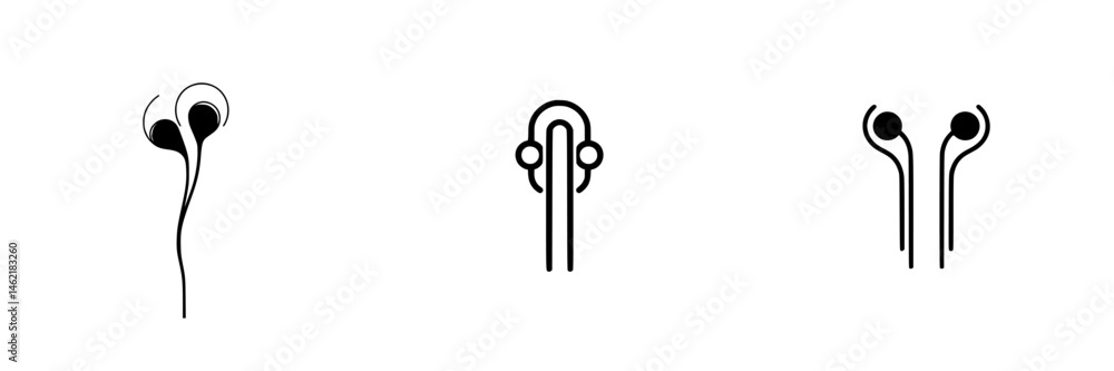 Poster earphone vector illustration icons showcasing minimalist design with various angles and styles for d