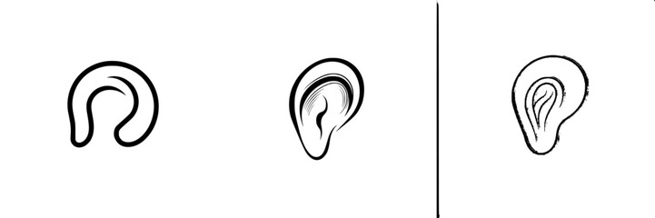 Vector illustration of diverse ear designs showcasing different styles and angles for artistic reference or educational use