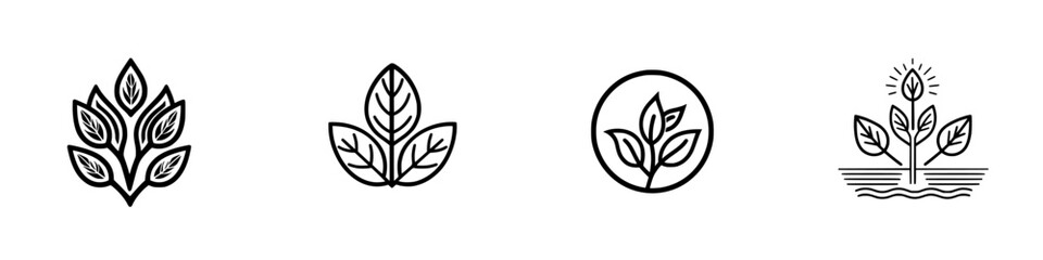 Fototapeta premium Vector illustration icons depicting various leaf and plant designs showcasing nature themes for graphic use