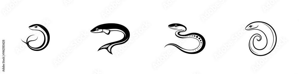 Poster vector illustration of different eel species showcasing their unique shapes and forms in a minimalis