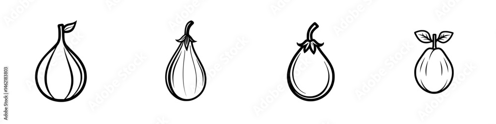 Poster vector illustration of different eggplant variations showing various shapes and sizes against a mini