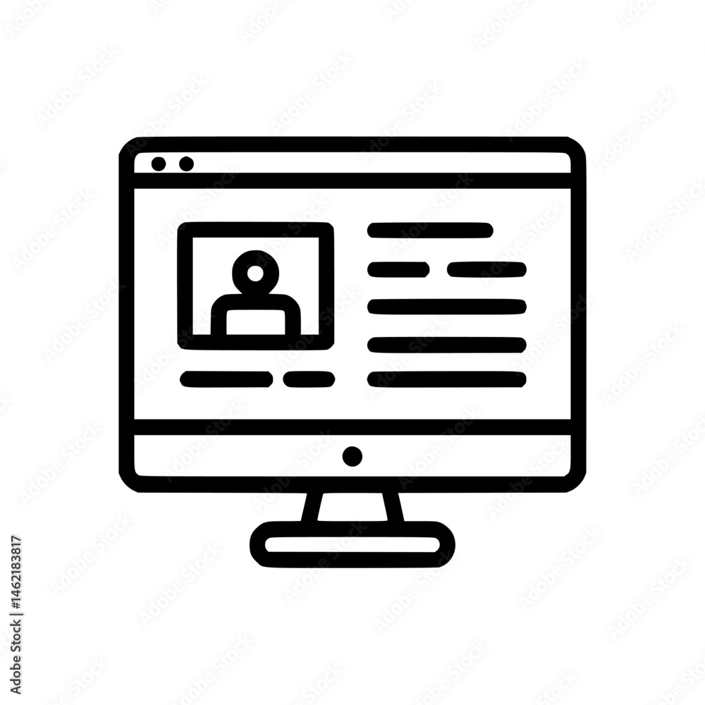 Poster vector illustration of a computer display showcasing a user profile and information layout