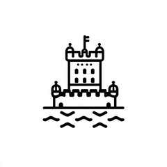 Simple line drawing of Bel?m Tower, Portugal, waterfront