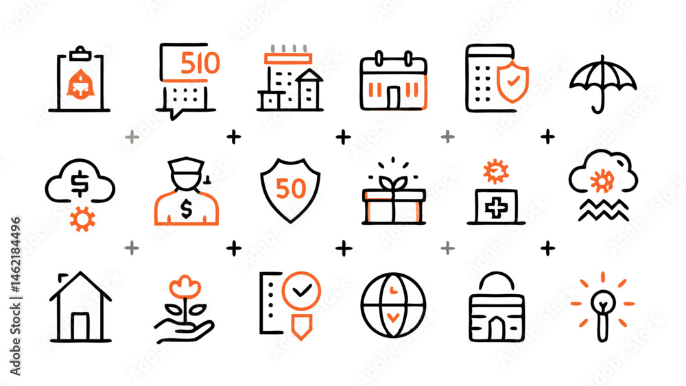 Poster professional conceptual icons with a flat linear look that blend seamlessly with current web trends,