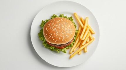  white plate with fast food hamburgers and french fries