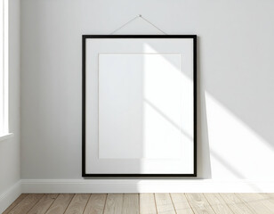 Empty Black Picture Frame On Light Gray Wall