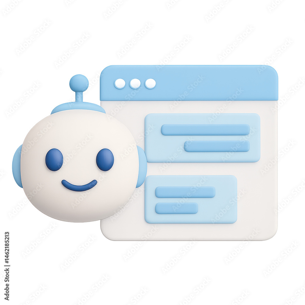 Poster digital assistant: a friendly and approachable ai digital assistant icon next to a user interface, e