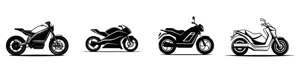 Vector illustration of four distinct motorcycle types showcasing diversity in design and style
