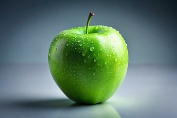 Fresh Green Apple with Stem - Juicy Fruit Stock Photo