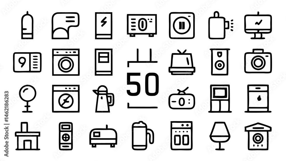 Poster collection of conceptual flat linear vector icons ideal for modern digital design, branding, and use