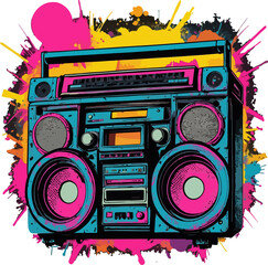 Retro Boombox in Bold Colors with Splash Background  