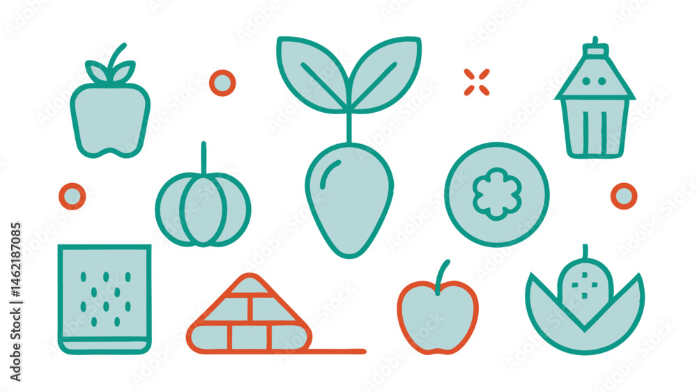 Poster set of conceptual icons vector icons in flat linear design for creative projects