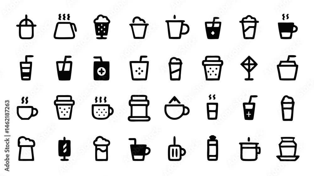 Poster set of conceptual icons vector icons in flat linear design for graphic design professionals