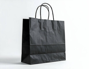 Simple Black Paper Shopping Bag On White Background