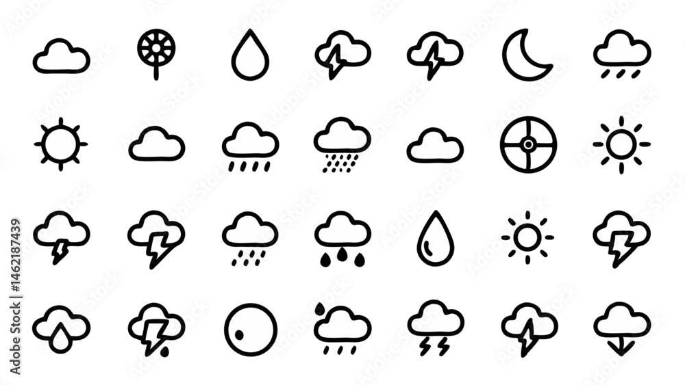 Poster set of flat line style conceptual icons in vector format for diverse visual design projects represen