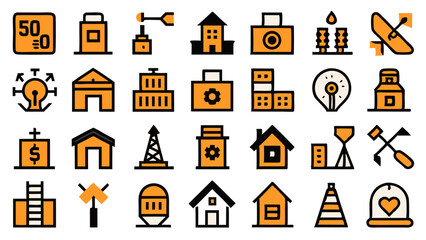 Set of Conceptual Vector Icons with a Flat Line Style for Representing Multiple Ideas, Concepts, and Themes in Digital and Graphic Design Projects for Creative Use