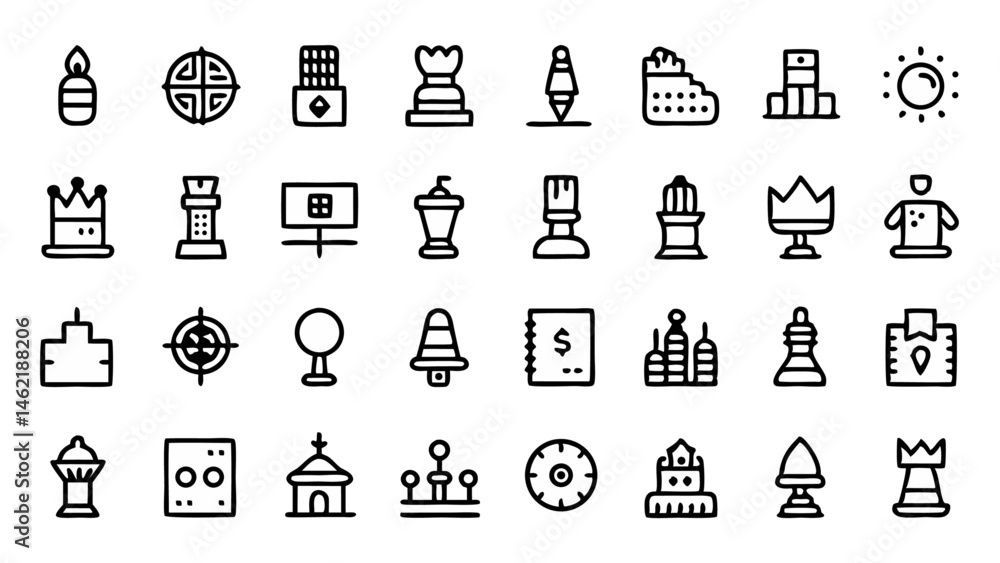 Poster set of conceptual icons in flat line style - high-quality vector icons for graphic design