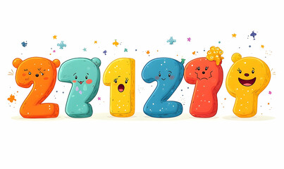 Obraz premium Colorful cartoon numbers with bear faces