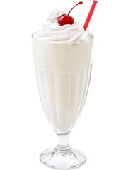 Delicious Indulgent Vanilla Milkshake with Whipped Cream and Cherry - Classic Summer Dessert and Sweet Treat in Retro Diner Style
