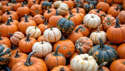 bright orange pumpkins, earthy gourds, and mottled squash form a stunning array of colors and textures, transforming the farm into a vibrant autumn wonderland.
