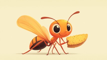 Fototapeta premium Cute ant with a piece of bread