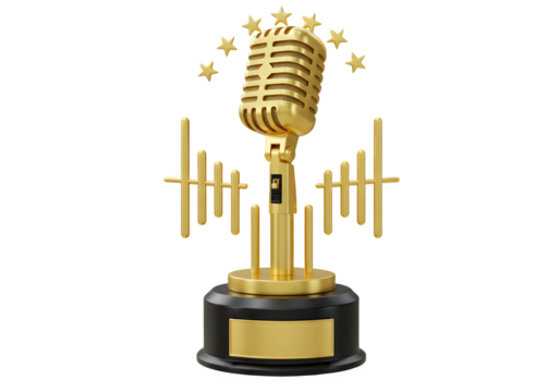 Golden microphone award trophy.  A symbol of achievement in broadcasting or singing.