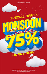Monsoon season sale poster with offer tag 75 percent