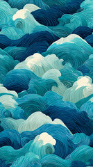 Obraz premium Stylized ocean waves in vibrant blue hues.