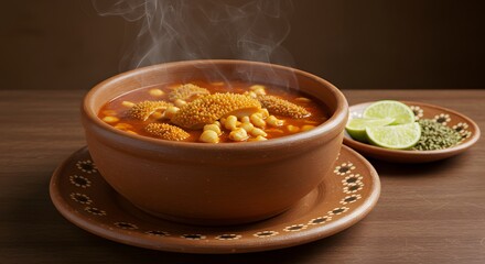 Pozole Soup in Ceramic Bowl