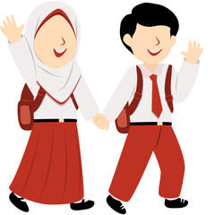 Happy Students Holding Hands, Back to School Illustration