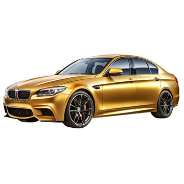 gold bmw m5 side view isolated