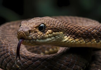 Fototapeta premium Magnificent Brown Snake Close-Up: A Detailed Portrait of a Reptile