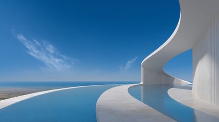 Fototapeta premium Discover the Tranquility of a Pool with an Unmatched Ocean View Unveiling the Marvels of Modern Abstract Architecture and Futuristic Designs