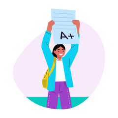 A flat style illustration of a proud student