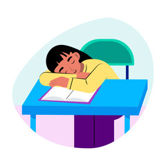 A student sleeping in class, flat style illustration