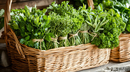 Naklejka premium Fresh Herbs In A Basket