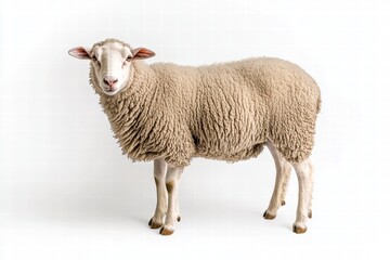 Fototapeta premium Lifelike sheep on clean white background, high-detail animal photography.