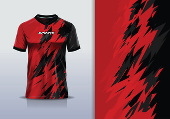 T-shirt mockup abstract texture grunge texture sport jersey design for football, soccer, racing, esports, running, red black color © Nimpuna O