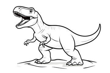A fierce, detailed line drawing of a Tyrannosaurus Rex, open mouth, powerful stance