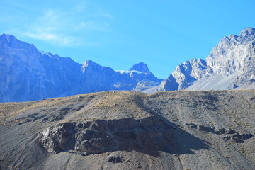 Cajon del Maipo - Embalse el Yeso area. San jose de Maipo, close to Santigao area. Lake view with...