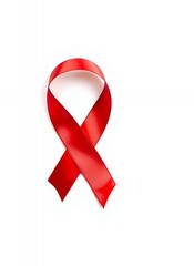 Crisp Red Ribbon on White Background with Overlay of Striped Wallpaper