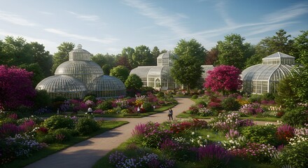 Obraz premium Greenhouses and Gardens in Botanical Landscape